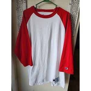 Vtg Champion Raglan Baseball  Shirt Mens XL Red Baseball Tee Retro Sportswear